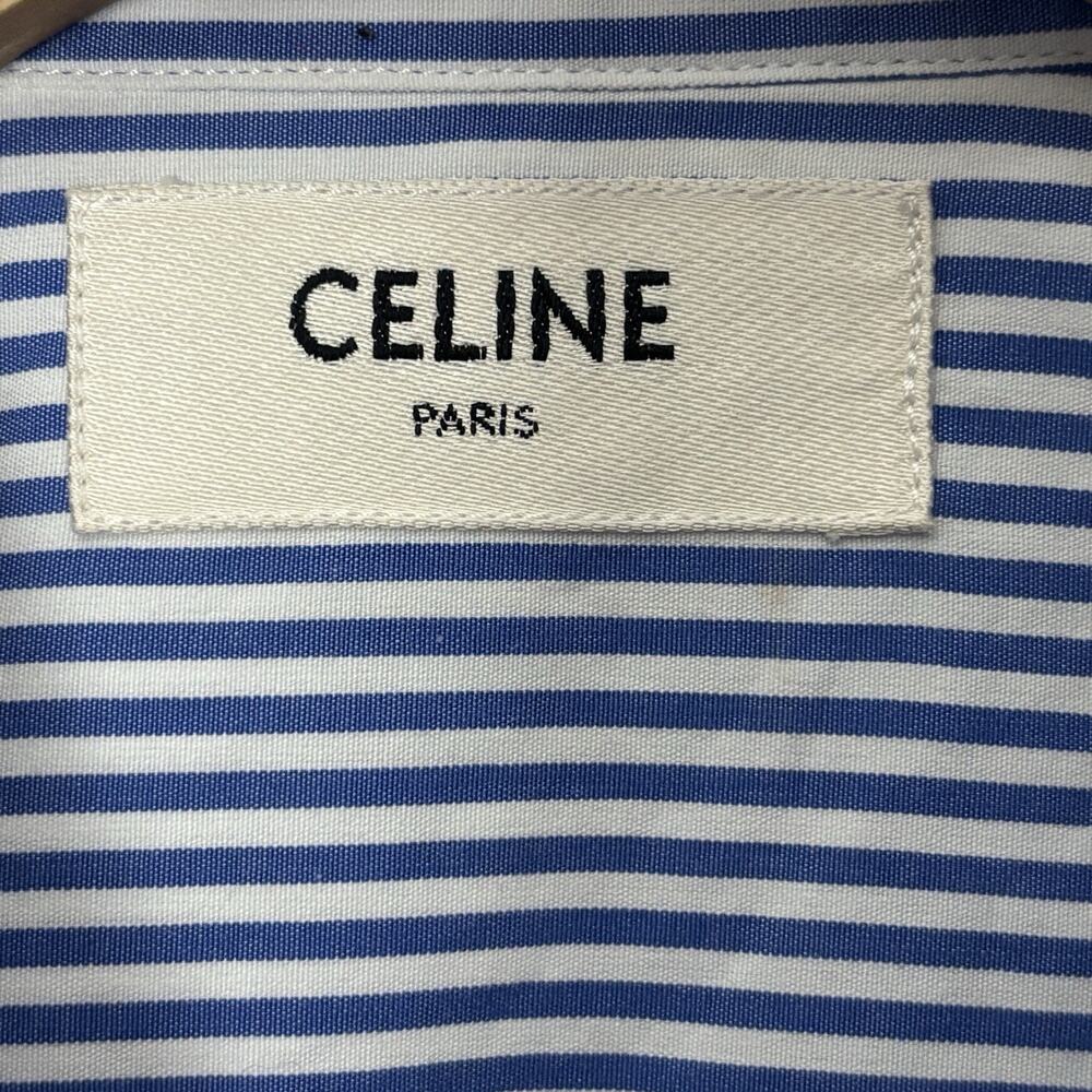 Celine Paris Blue White Stripe Button Up Shirt Womens Large Collared Long Sleeve - Picture 3 of 9